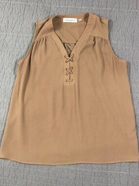 Tempted Hearts Shirt Women Large Brown Lace Up V Neck Sleeveless Blouse